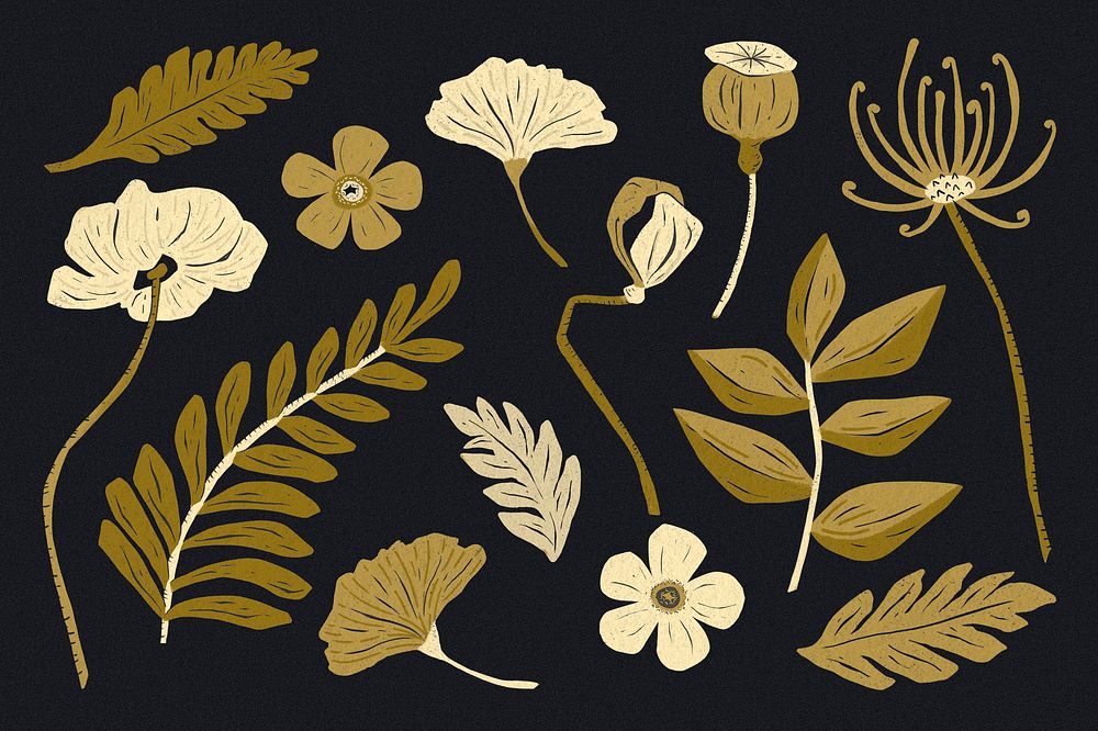 Gold flowers psd floral clipart collection