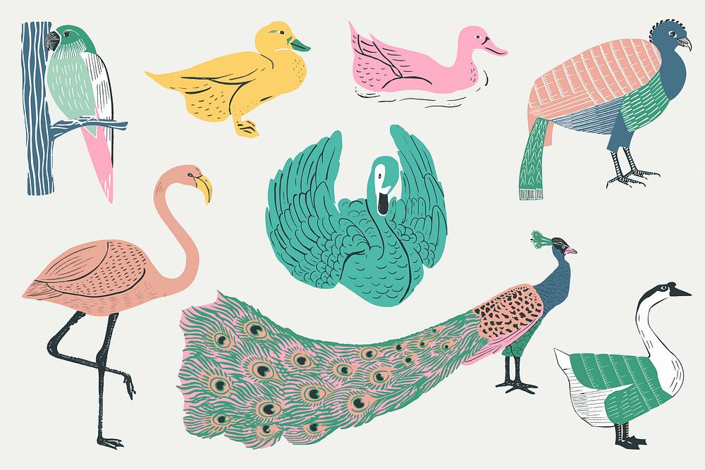 Vintage birds vector stencil pattern set