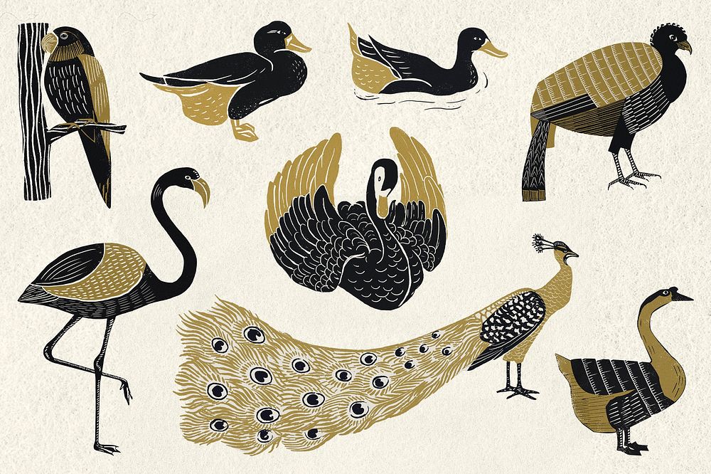 Wildlife animals psd vintage stencil pattern collection