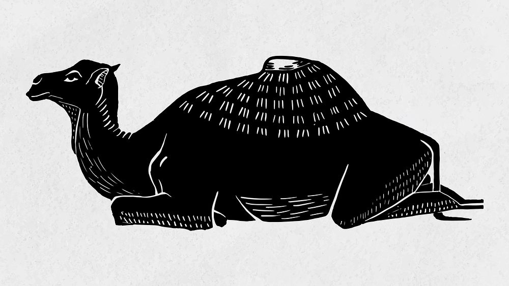 Camel black linocut vintage drawing