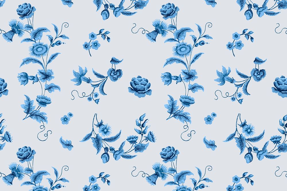 Psd blue floral pattern vintage background