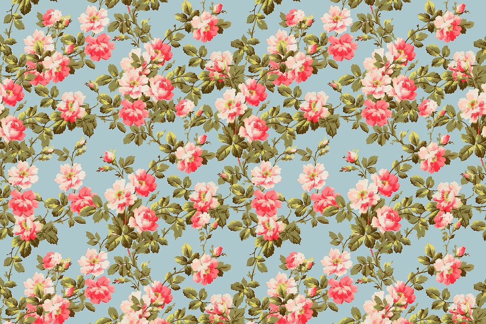 Psd colorful wild rose floral pattern vintage background