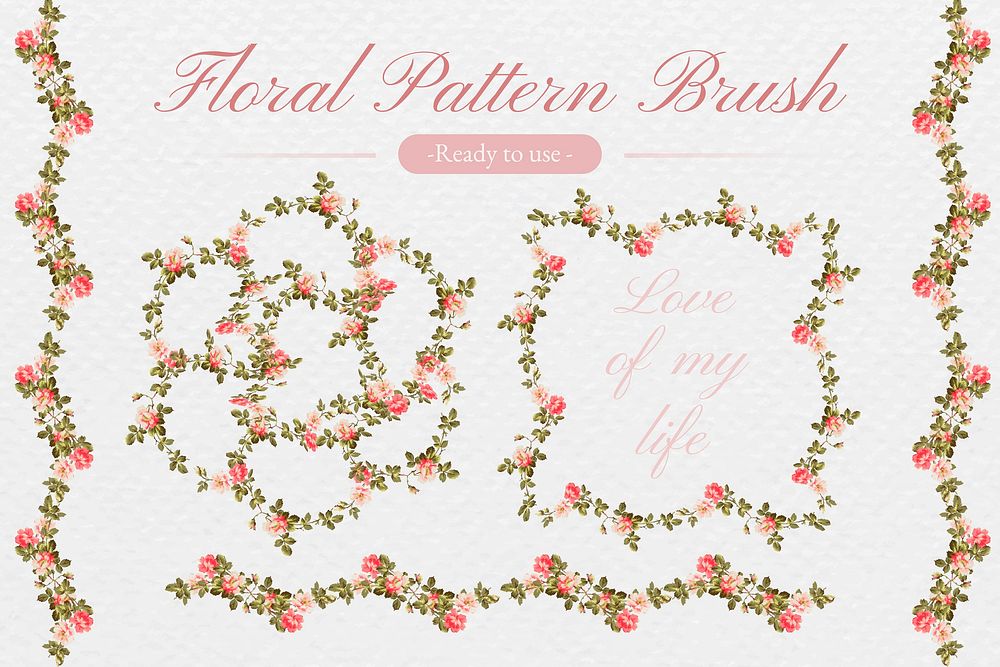 Rose flower pattern brush stroke vector seamless vintage design