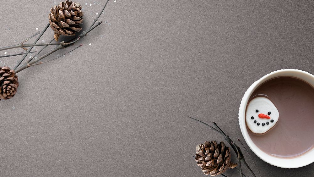 Psd pine cone and hot chocolate Christmas background blog banner