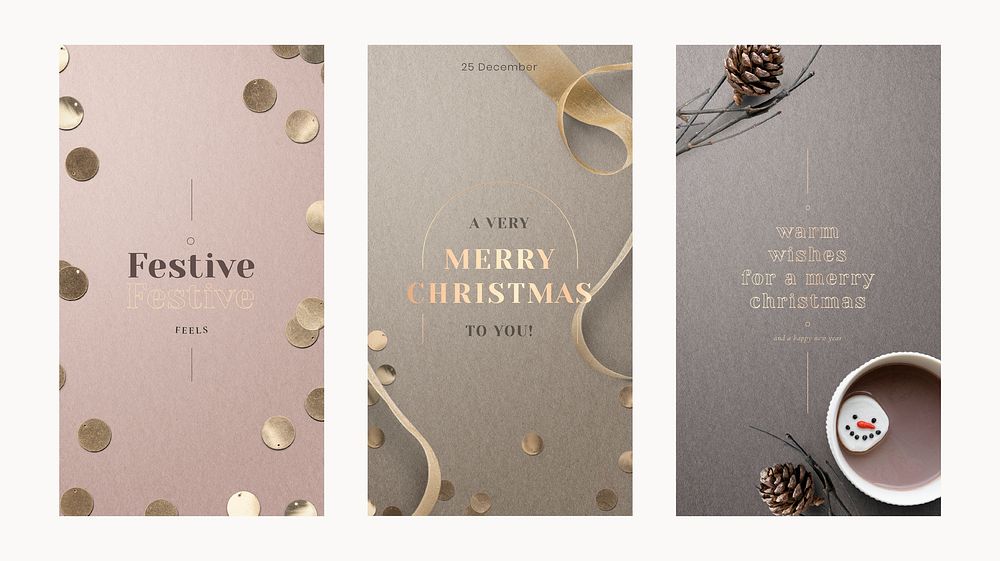 Christmas phone wallpaper background and social media story vector template set