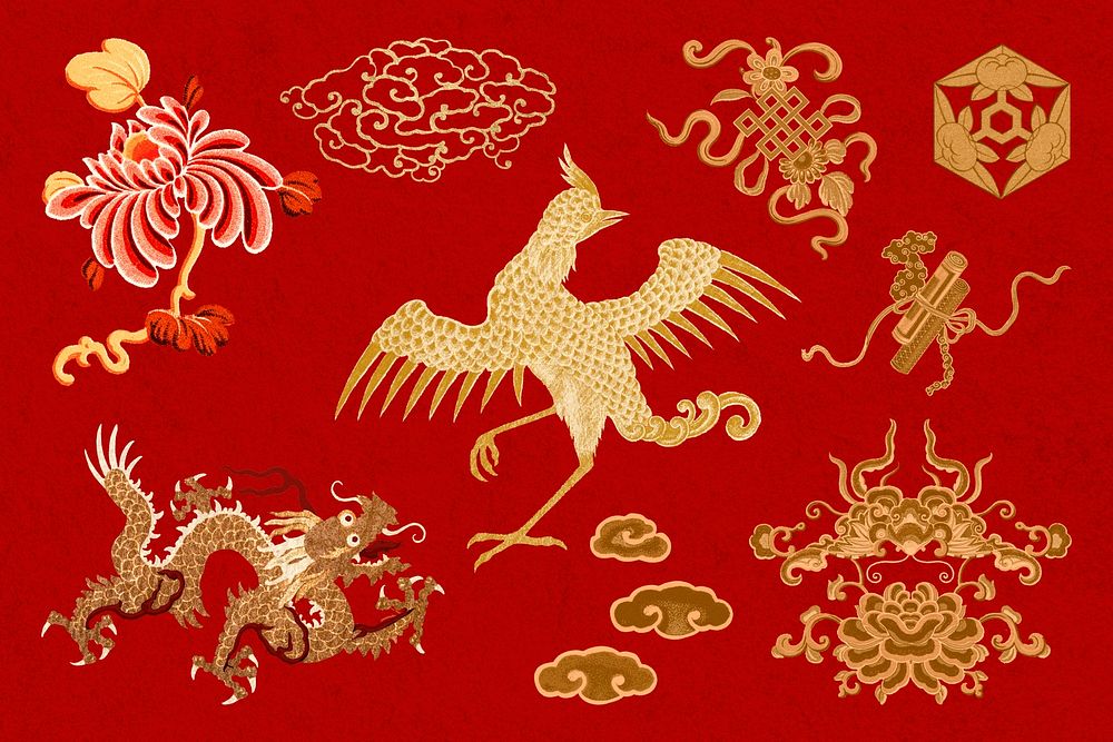 Oriental Chinese art psd animal gold decorative ornament collection