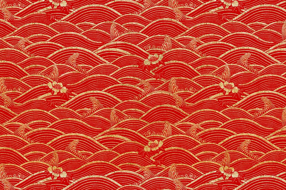 Oriental wave pattern red Chinese background