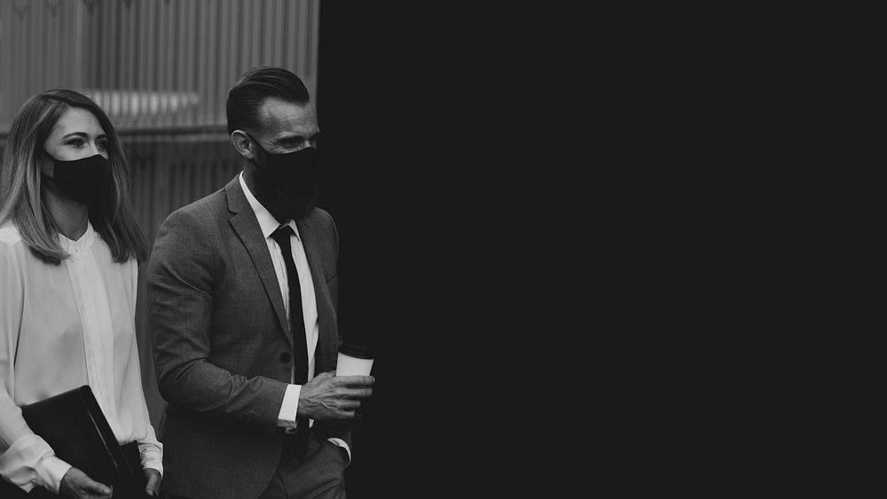Businesspeople wearing face masks during coronavirus pandemic monochrome