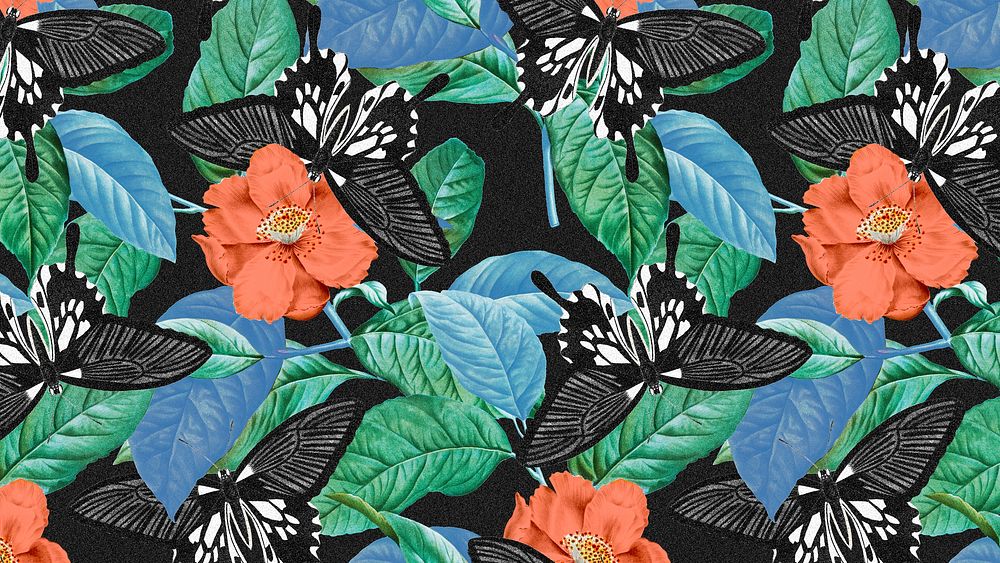 Vintage butterfly desktop wallpaper, floral pattern background, remix from The Naturalist's Miscellany by George Shaw