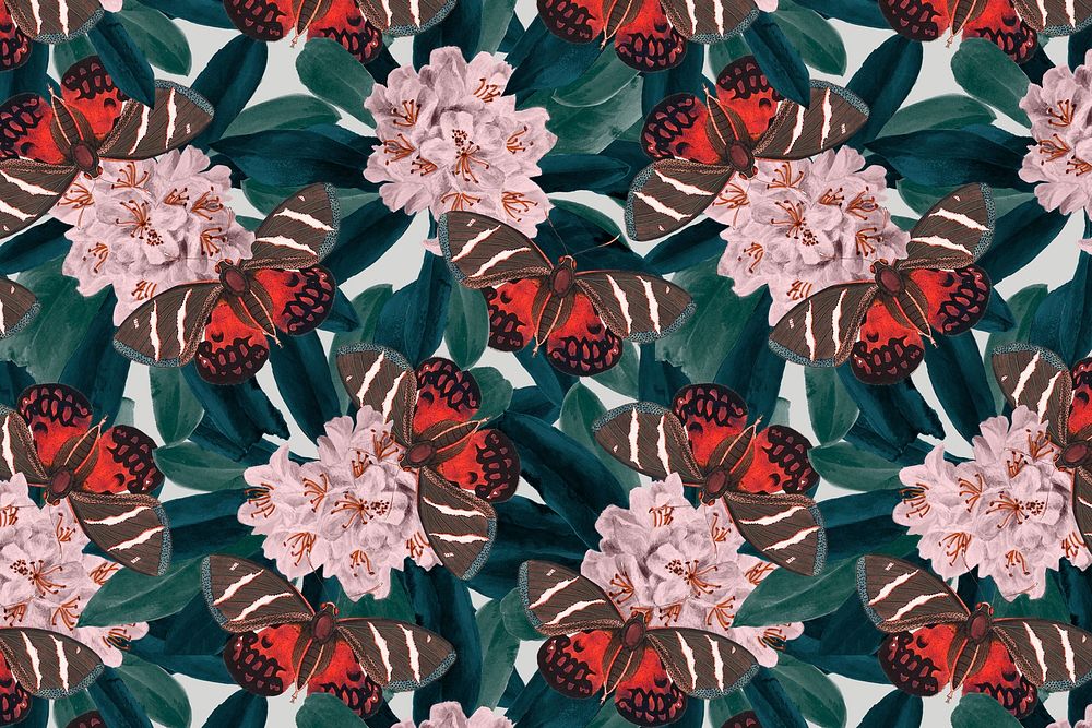 Abstract butterfly psd floral pattern, vintage remix from The Naturalist's Miscellany by George Shaw