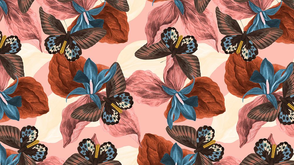 Butterfly floral abstract background with design space, remix from The Naturalist's Miscellany by George Shaw