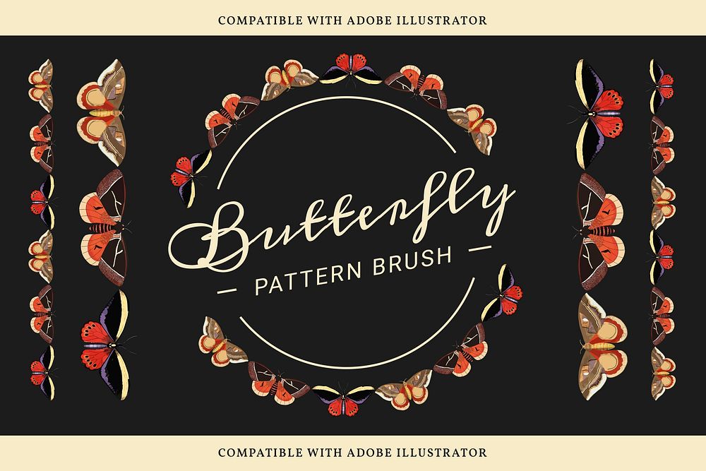 Vintage butterfly pattern brush vector, remix from The Naturalist's Miscellany by George Shaw
