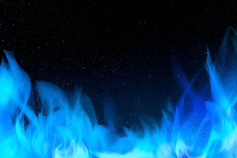 Burning blue fire flame psd border