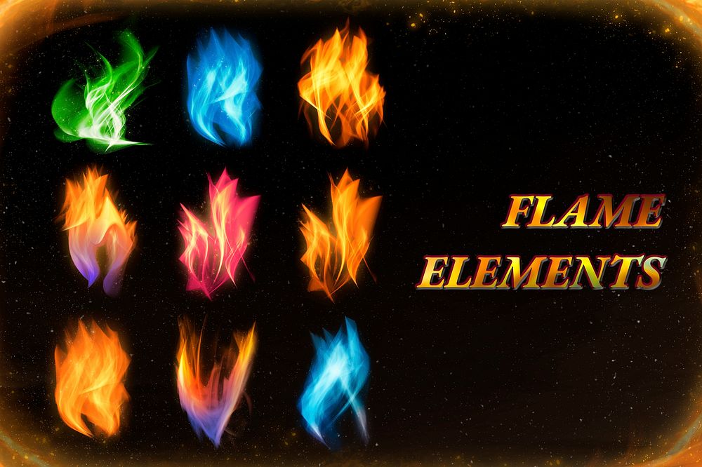Colorful fire flame psd graphic element set
