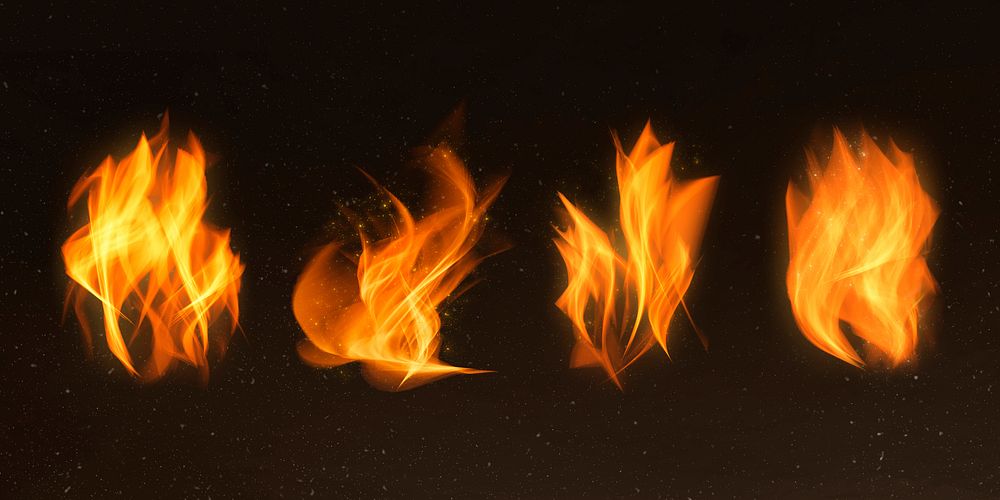 Retro fire flame psd graphic element set