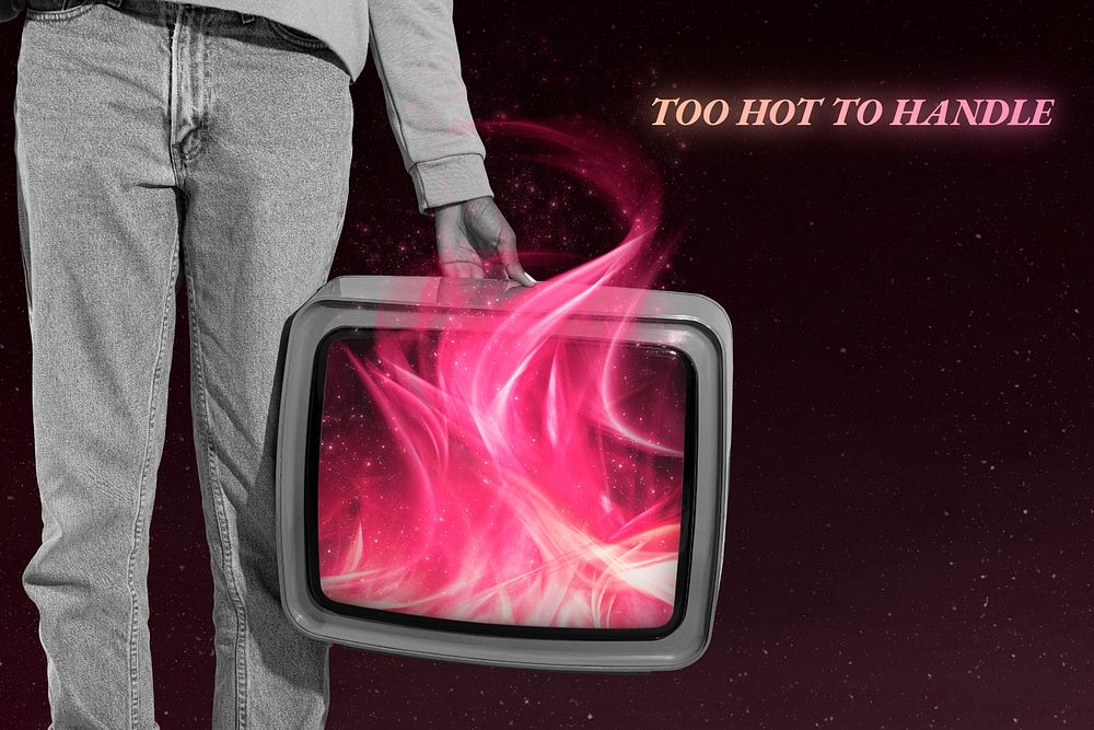Vintage TV psd with pink fire flame