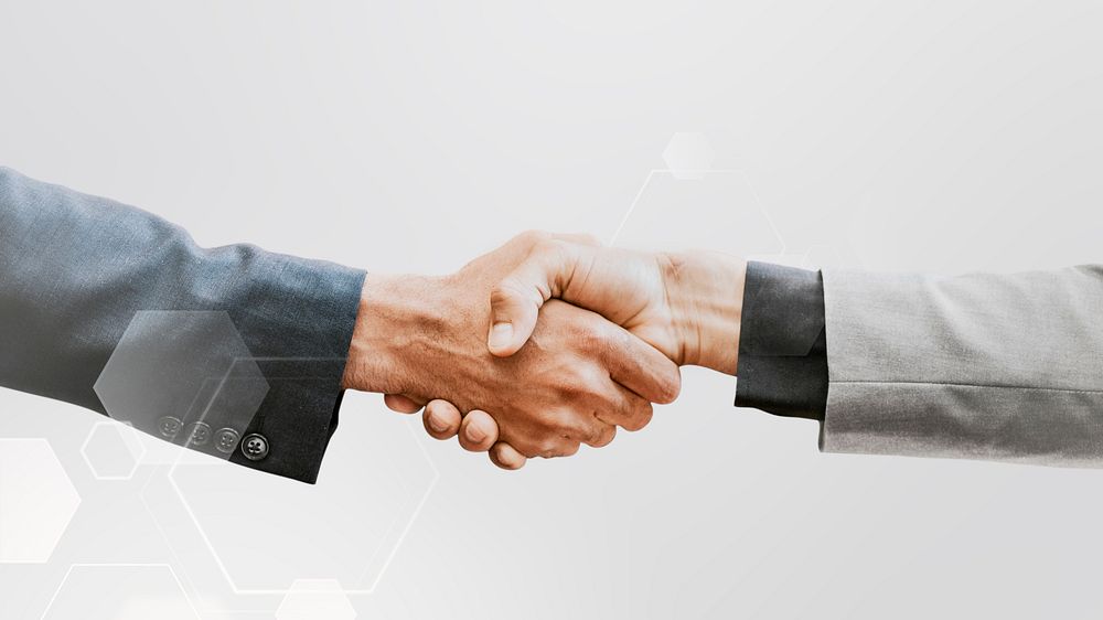 Business handshake technology corporate business concept