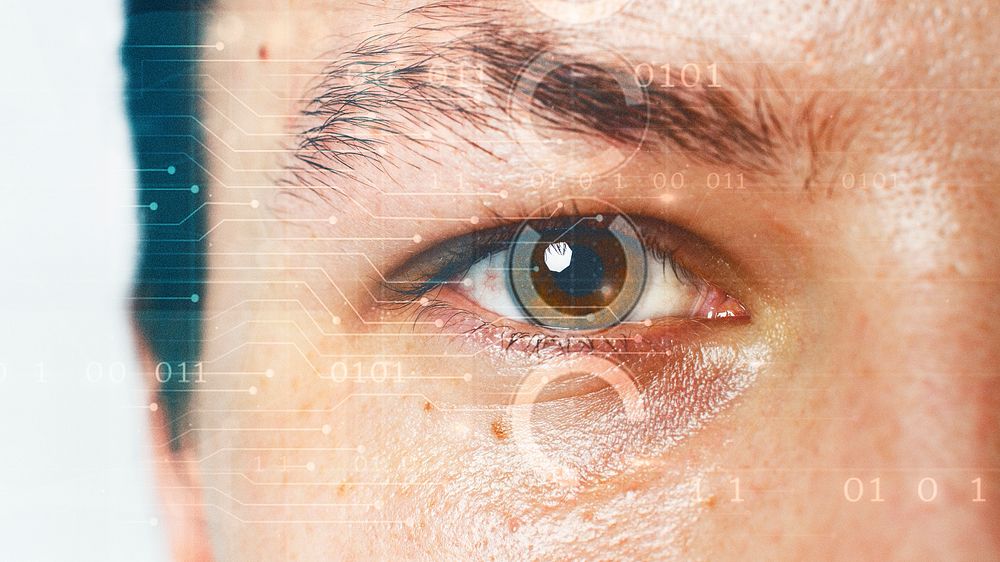 Man's eye with smart contact lens