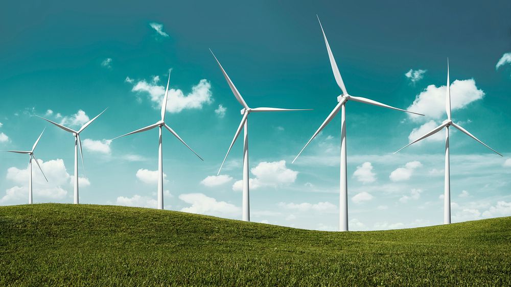 Wind turbines creating renewable energy background