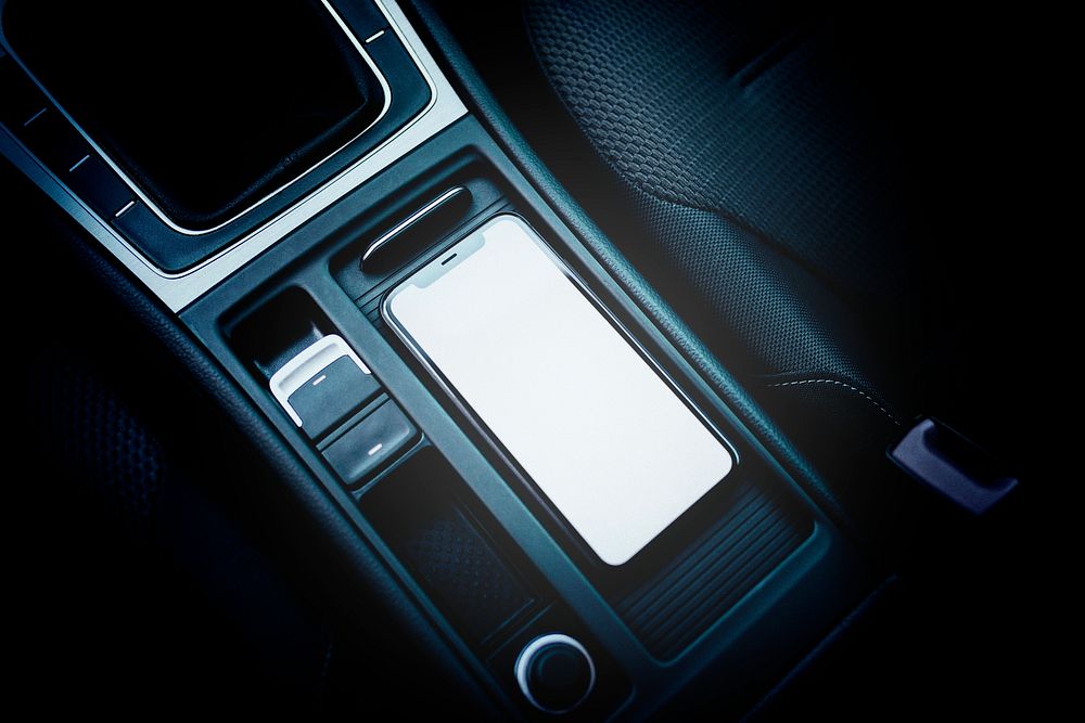 Phone with a white screen in a driverless car automotive technology