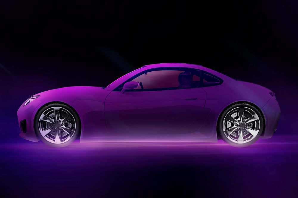 Purple 3d sports car render psd smart car technology