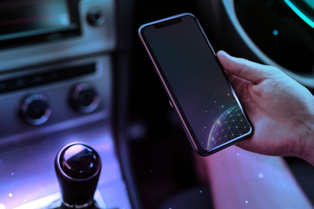 Digital mobile screen mockup in a smart car