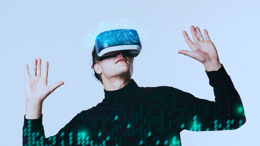 Man using VR headset smart technology