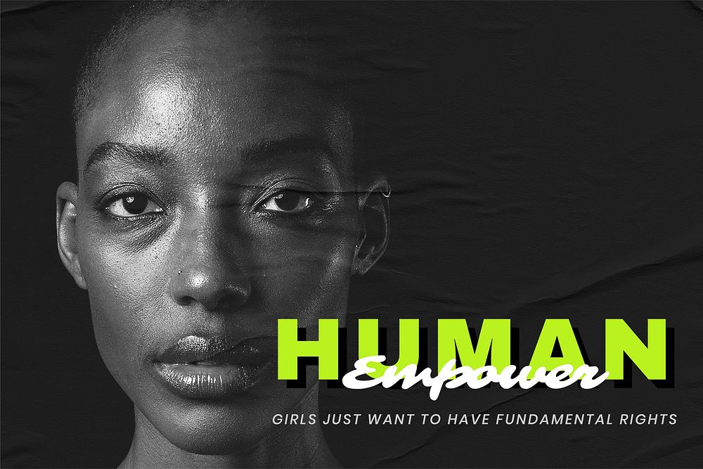 'Human Empower' vector African woman on ripped paper media remix