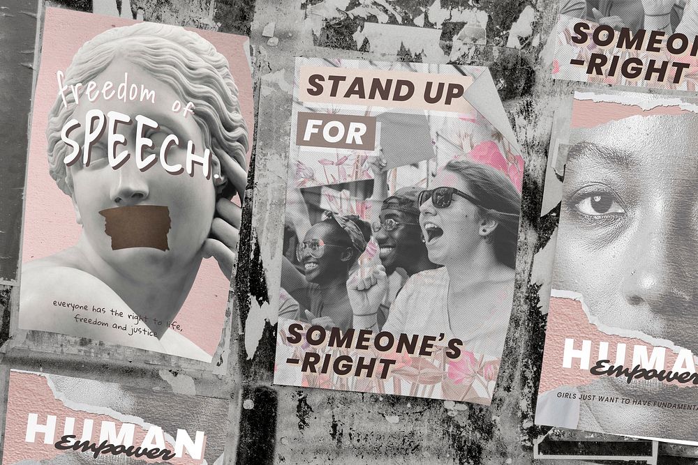 People holding Human Rights protesting posters mockup