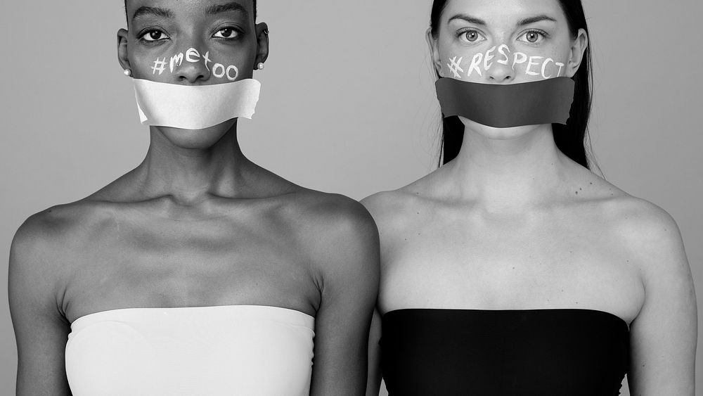 Taped lips women for freedom of speech campaign poster