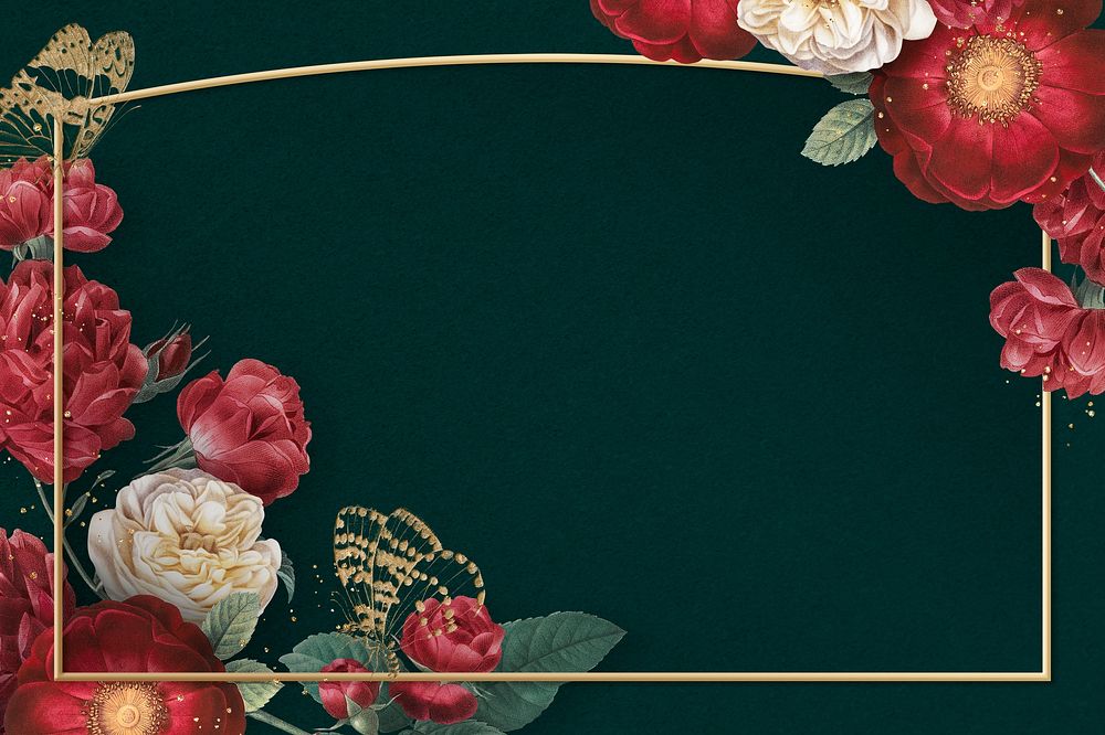 Elegant valentine's flowers frame watercolor on green background