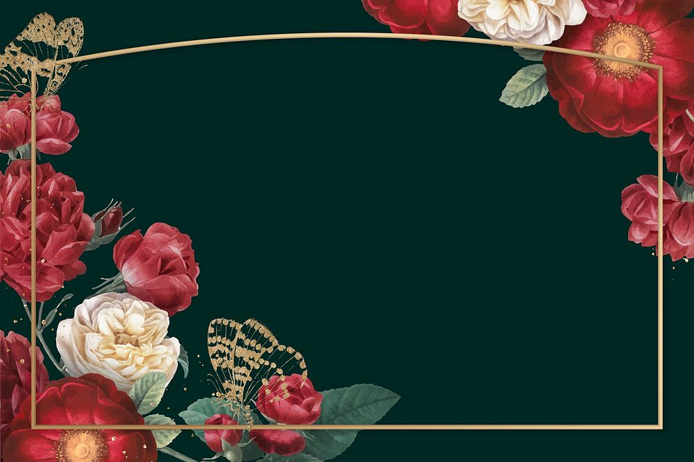 Elegant valentine's flowers vector frame watercolor on green background