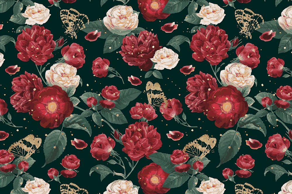 Classic romantic red roses vector floral pattern watercolor illustration
