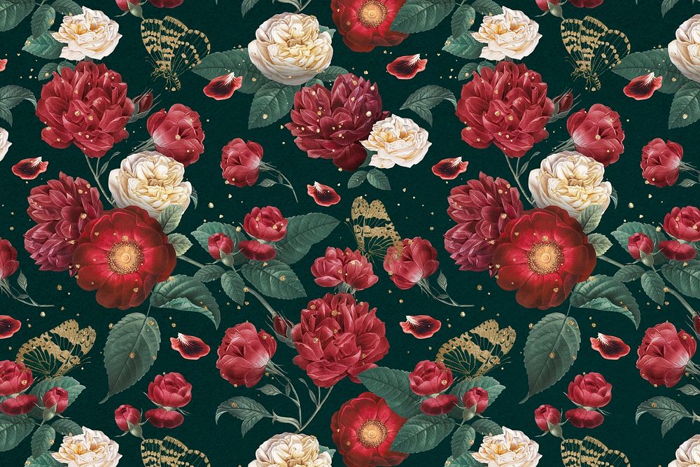 Classic romantic red roses psd floral pattern watercolor illustration