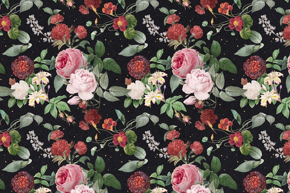 Pink roses and peony psd floral pattern vintage illustration