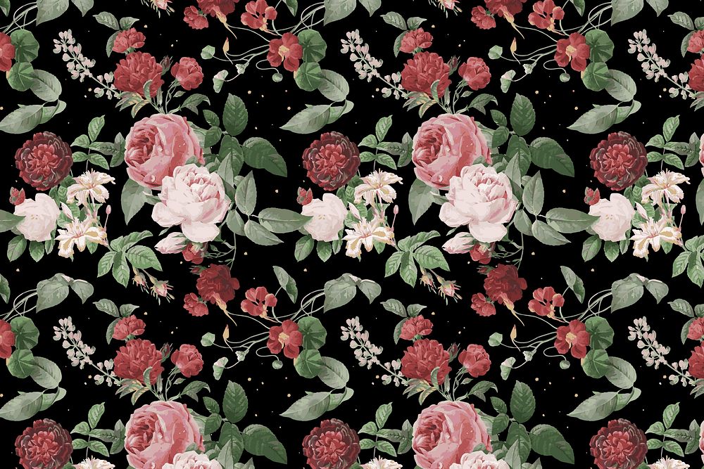 Botanical Valentine's roses vector pattern watercolor illustration