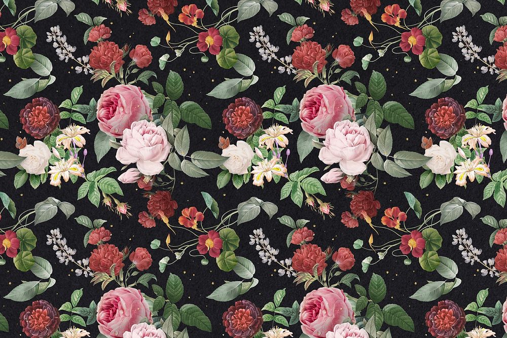 Pink roses and peony floral pattern vintage illustration