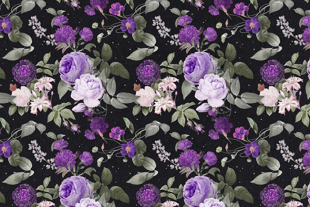 Purple peony psd floral pattern watercolor vintage