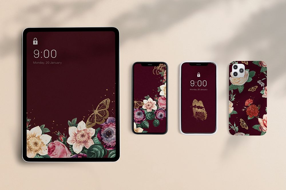 Classic floral case psd digital device mockup