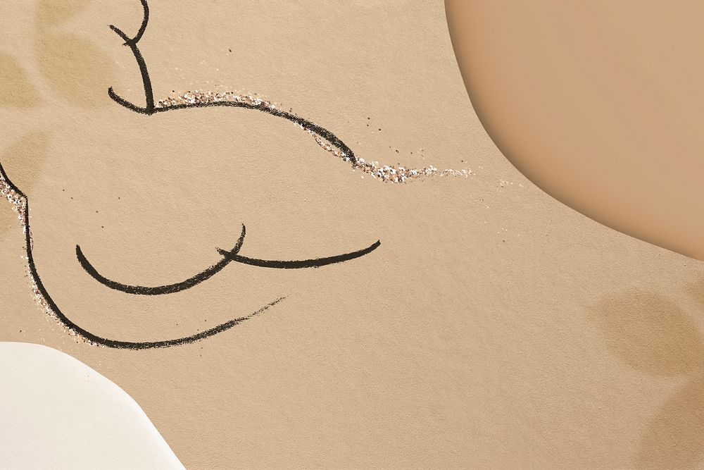 Sketched nude lady banner psd in shimmery earth tone