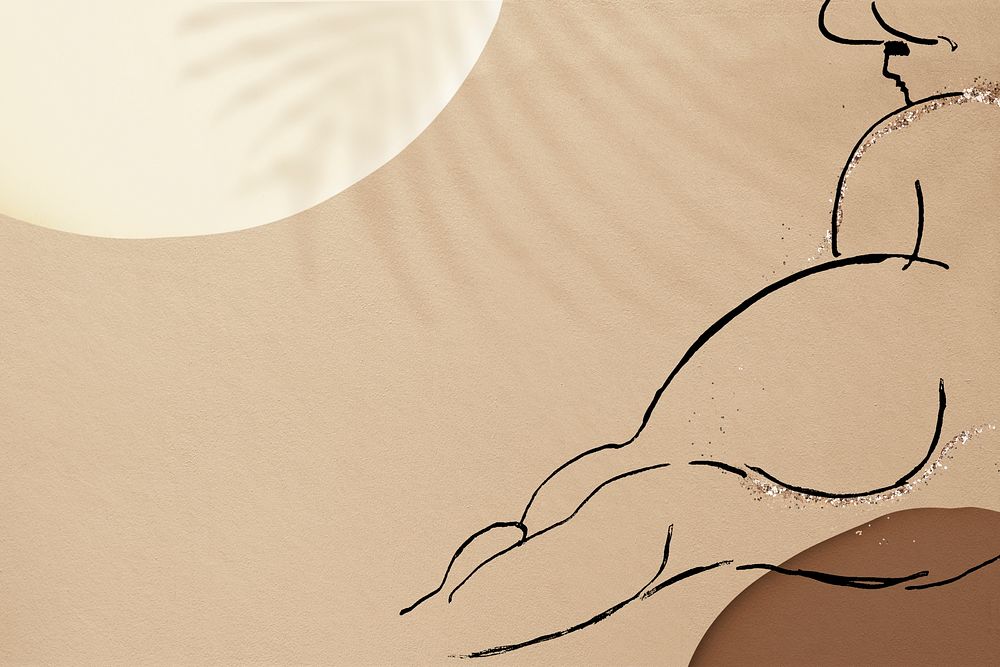 Sketched nude lady banner psd in shimmery earth tone