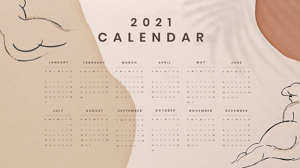 Calendar 2021 printable template psd monthly set abstract feminine background