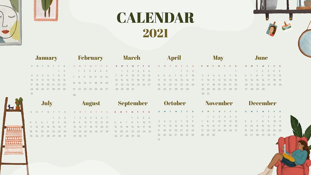 2021 calendar HD wallpaper psd printable template set hand drawn lifestyle