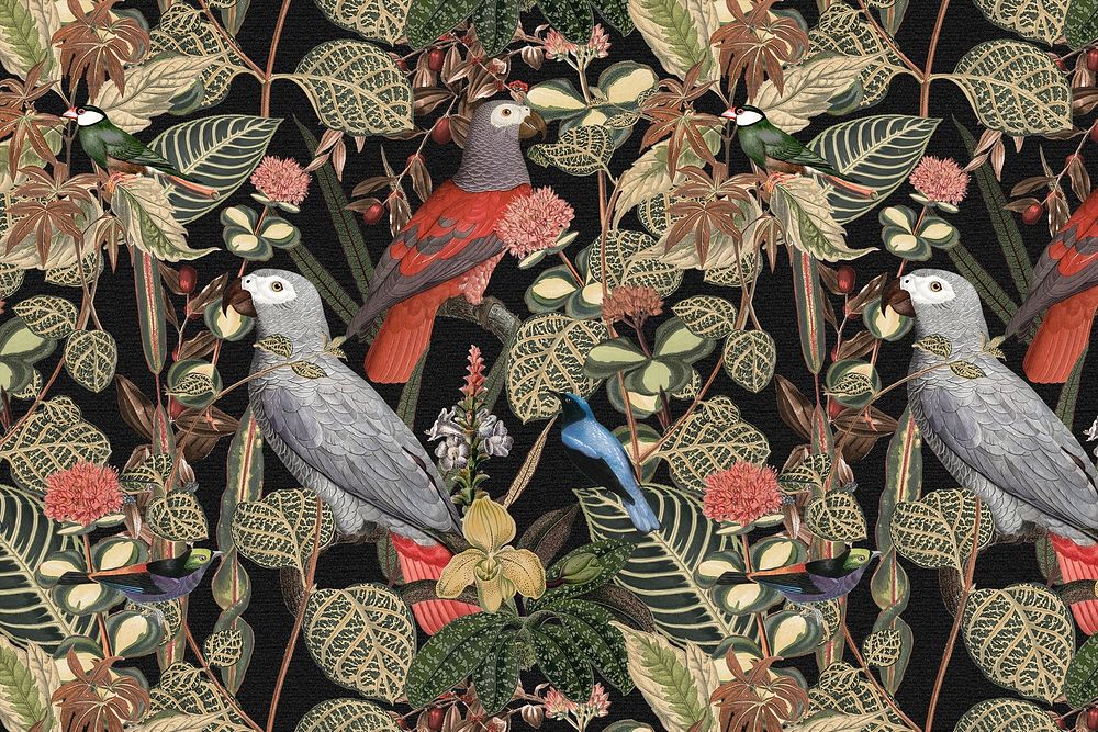 Bird pattern background psd jungle illustration