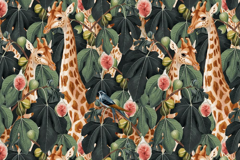 Giraffe pattern background psd in the jungle