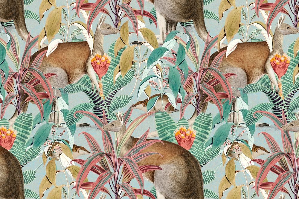 Kangaroo pattern background psd jungle illustration