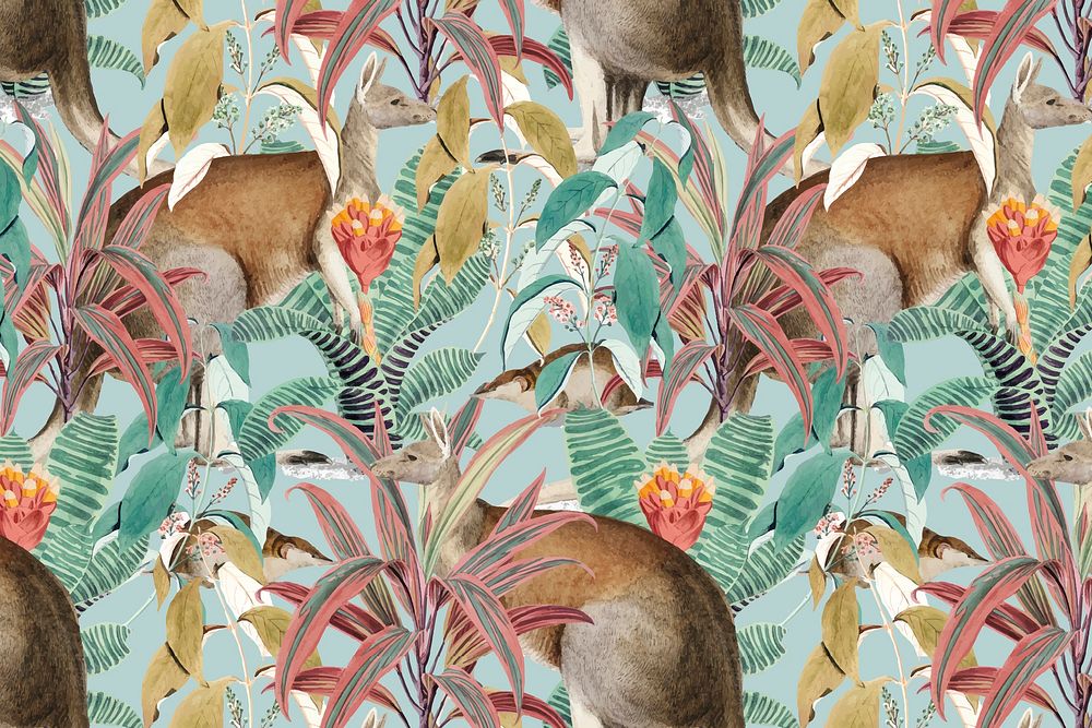 Kangaroo pattern background vector jungle illustration