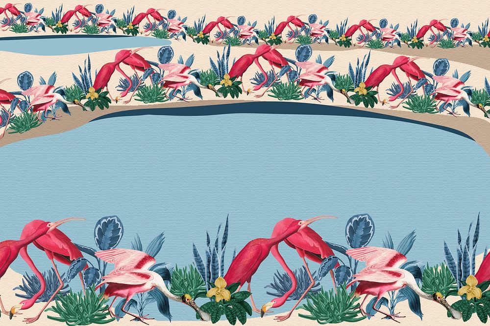 Tropical flamingo border psd frame blue 