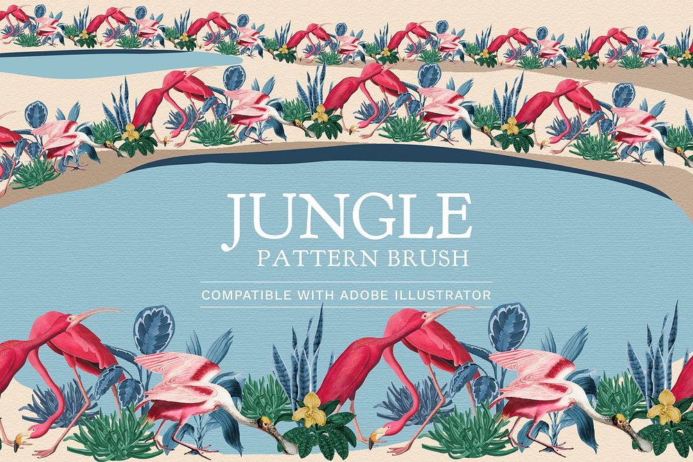 Editable flamingo pattern brush vector in jungle compatible with ai