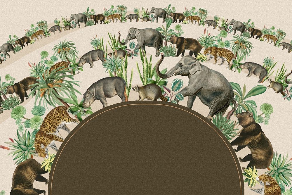 Jungle animals semicircle frame psd with design space
